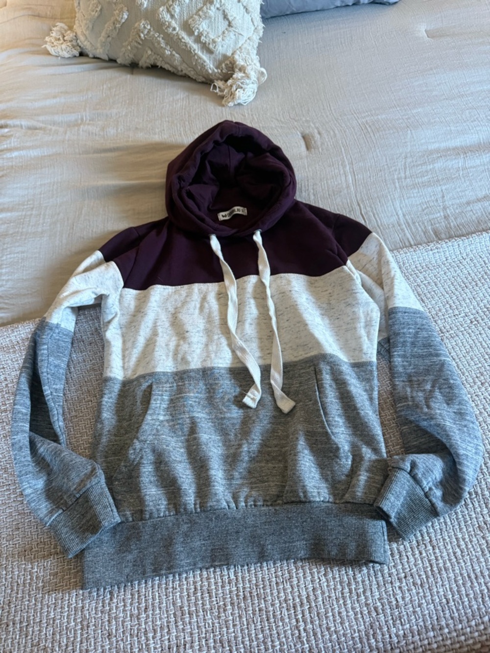 Colorblock Pullover Hoodie in Plum, Cream & Gray